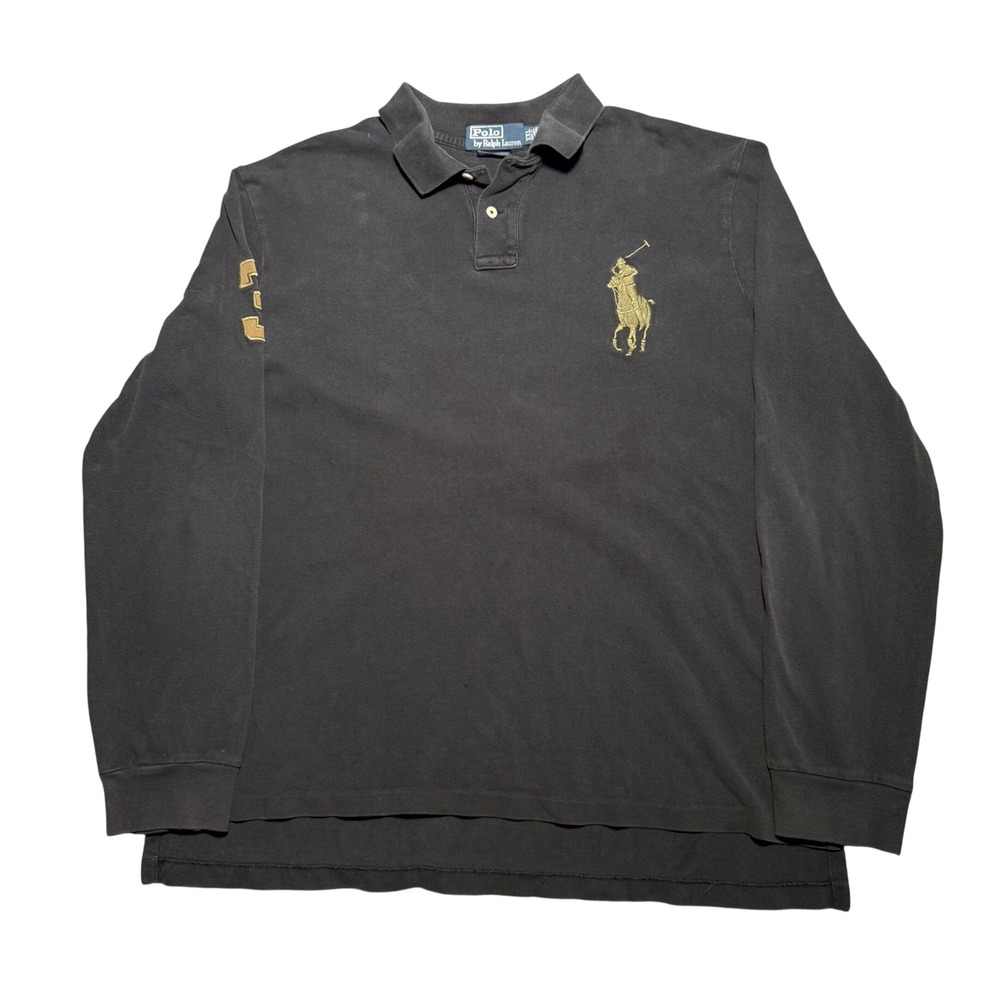 Polo Ralph Lauren XXL Black Gold Big Pony Long Sleeve Polo Shirt 3 Patch